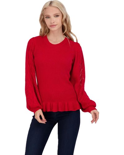 Jessica Simpson Gemma Ruffled Crewneck Pullover Sweater - Red