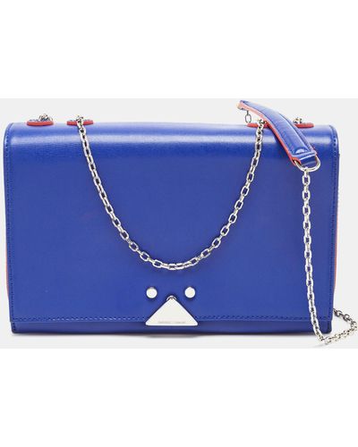 Emporio Armani Blue/red Leather Flap Chain Shoulder Bag