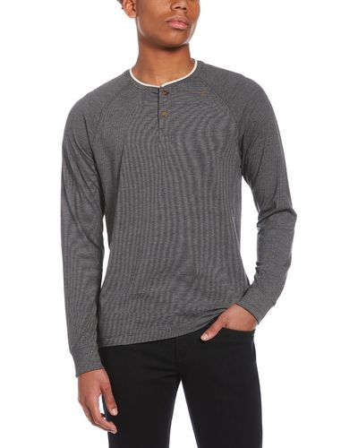 Perry Ellis Pullover Knit Henley Shirt - Gray