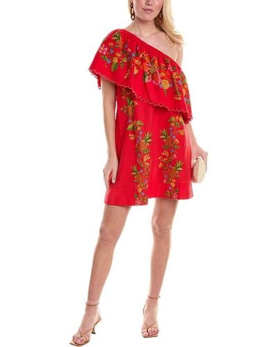 FARM Rio One-shoulder Linen-blend Mini Dress - Red