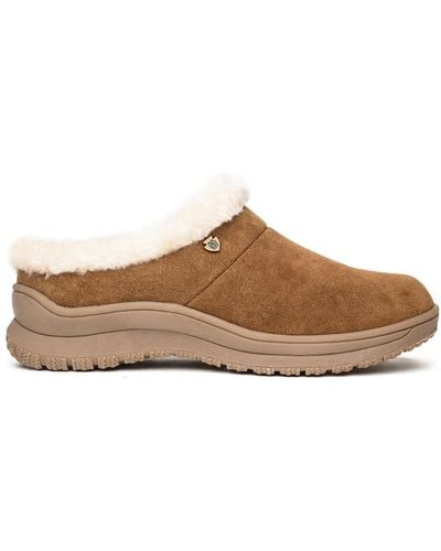 Minnetonka Suede Faux Fur Lined Moccasin Slippers - Brown