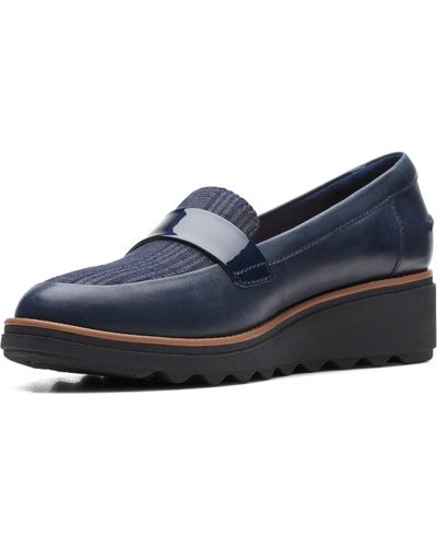 Clarks Sharon Gracie Leather Slip On Loafers - Blue