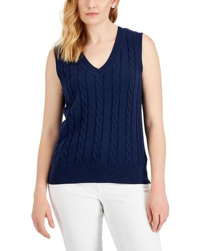 Karen Scott Petites Cable Knit Sweater Vest - Blue
