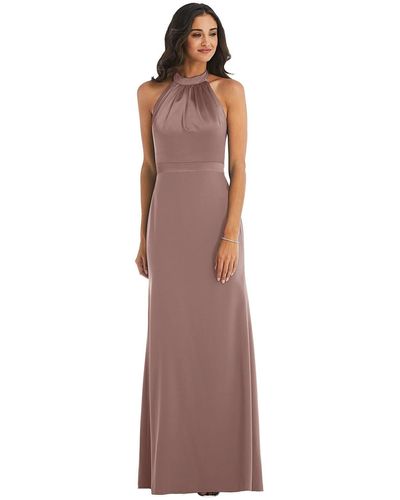 After Six High-neck Open-back Maxi Dress With Scarf Tie - Purple