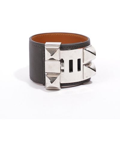 Hermès Collier De Chien Bracelet / Silver Leather Small - Brown