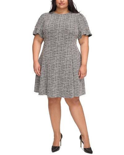 DKNY Plus Printed Knit Fit & Flare Dress - Gray