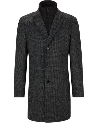BOSS Slim-fit Patterned Coat With Zip-up Inner - Black