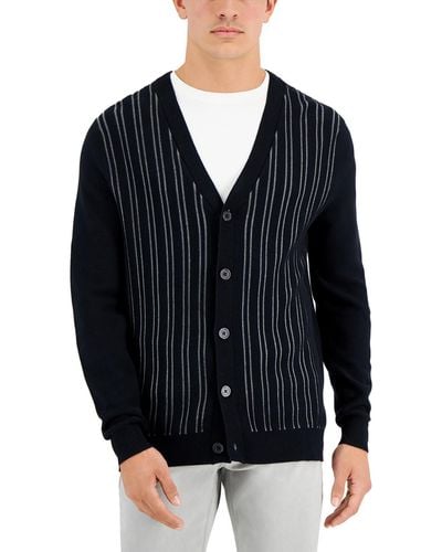 Alfani Stripe V-neck Cardigan Sweater - Black
