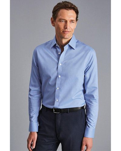 Charles Tyrwhitt Non-iron Royal Panama Slim Fit Shirt - Blue