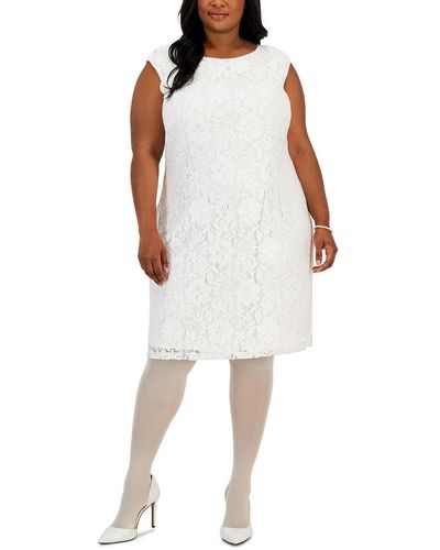 Kasper Plus Boatneck Knee Length Shift Dress - White