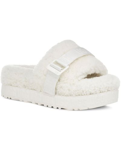 UGG Fluffita Shearling Slip On Flatform Sandals - White