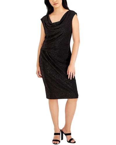 Connected Apparel Metallic Cowlneck Cocktail And Party Dress - Black