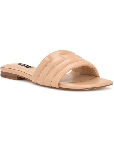 Nine West Faux Leather Peep-toe Slide Sandals - Natural