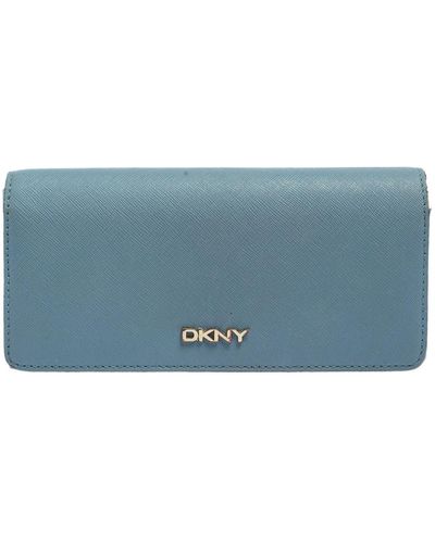 DKNY Blue/beige Saffiano Leather Flap Continental Wallet