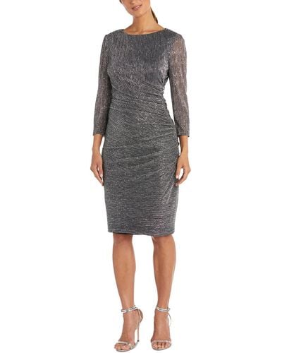 R & M Richards Plus Metallic Ruched Cocktail And Party Dress - Gray