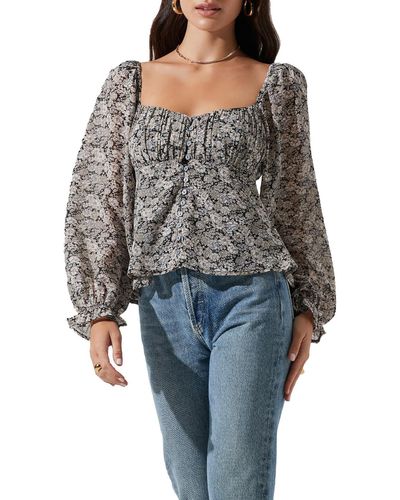 Astr Floral Long Sleeves Button-down Top - Gray