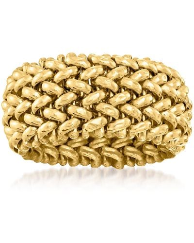 Ross-Simons Italian 14kt Gold Beaded Mesh Ring - Metallic