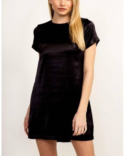 Olivaceous Satin Shift T-shirt Dress - Black