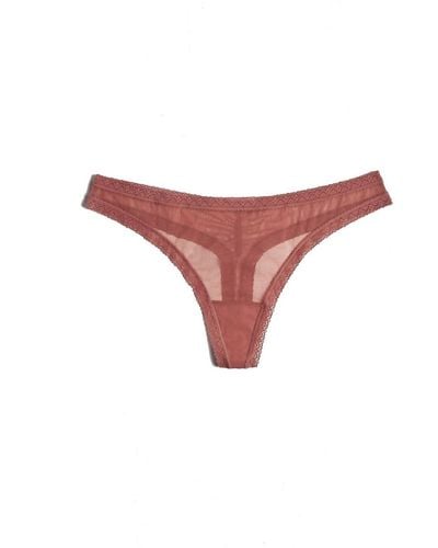 Blush Lingerie Mesh Lace Trim Thong Panty - Red