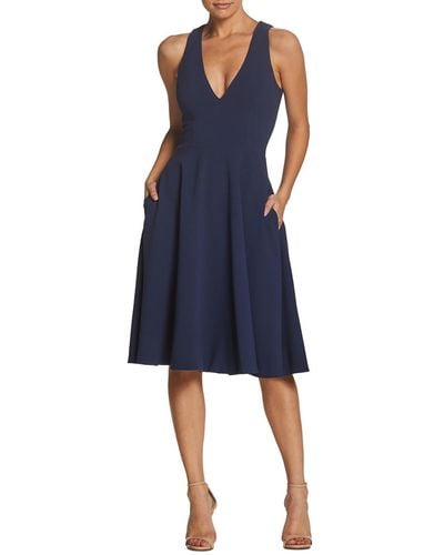 Dress the Population Textured Knee Length Fit & Flare Dress - Blue