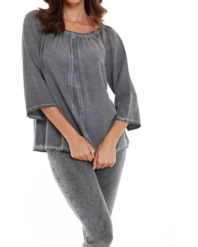 French Kyss Luciana Button Off The Shoulder Top - Gray