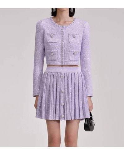 Self-Portrait Sequin Pleated Knit Skirt - Purple
