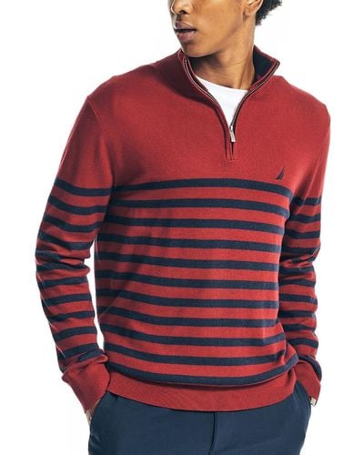 Nautica Striped 1/4 Zip Pullover Sweater - Green
