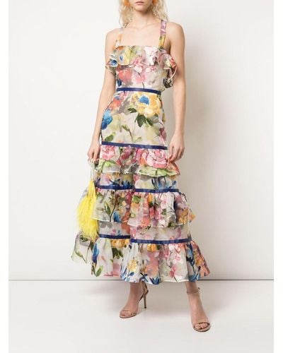 Marchesa Tiered Floral Print Dress - Multicolor