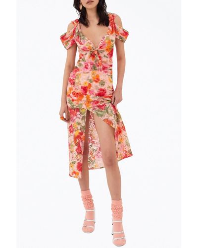 For Love & Lemons Beth Floral Corded Lace Midi Dress - Red