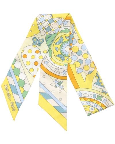 Hermès Twilly Les Murmures De La Foret Ribbon Scarf Silk Multicolor - Yellow