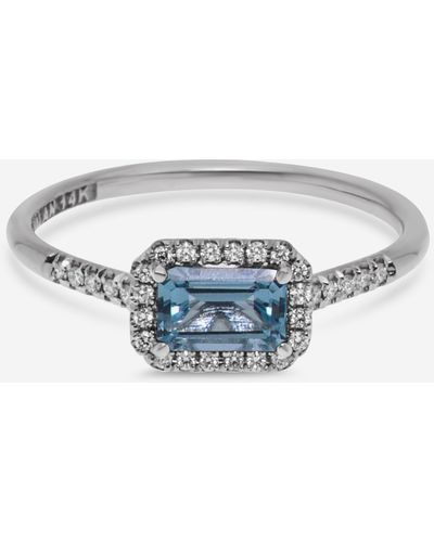Suzanne Kalan 14k White Gold Diamond And Topaz Ring Sz 6.5 Pr530-wgbt - Blue