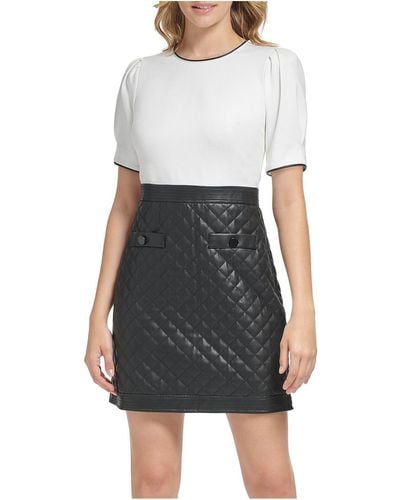 Karl Lagerfeld Faux Leather Mini Shift Dress - White