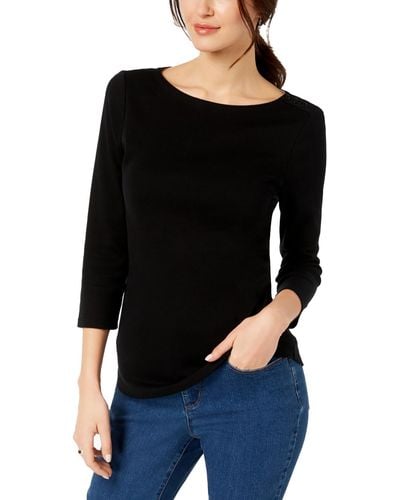 Charter Club Petites Knit 3/4 Sleeves Pullover Top - Black
