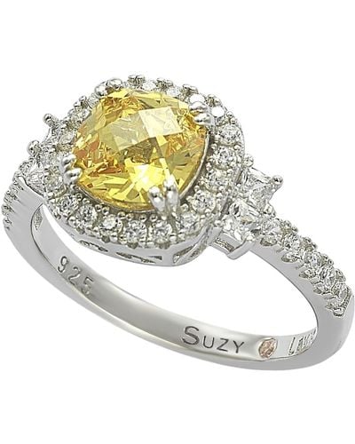 Suzy Levian Sterling Silver Yellow & White Cubic Zirconia Engagement Ring - Metallic