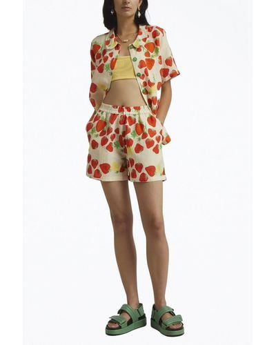 Helmstedt Strawberry-print Linen-blend Shorts - Natural