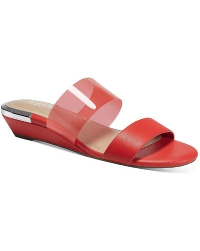 Alfani Tilley Leather Slip On Wedge Sandals - Red