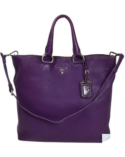 Prada Vitello Leather Tote Bag (pre-owned) - Purple