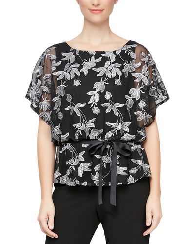 Alex Evenings Mesh Embroidered Blouse - Black