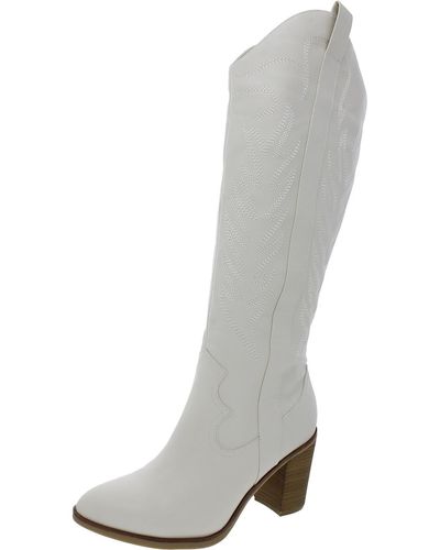 MIA Archer Leather Block Heel Knee-high Boots - Gray