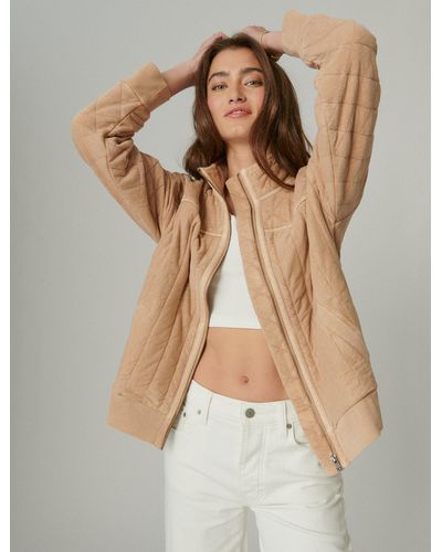 Lucky Brand Quilted Zip Up Jacket - Brown