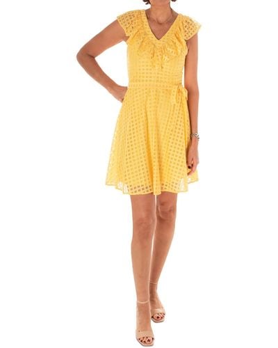 Maison Tara Box Lace Short Fit & Flare Dress - Yellow