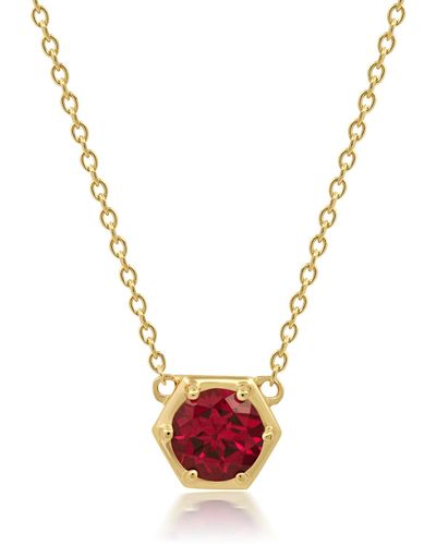 Nicole Miller 14k Yellow Gold Overlay Over Sterling Silver Round Gemstone Hexagon Stationary Pendant Necklace On 18 Inch Chain - Metallic