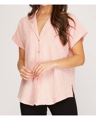 She + Sky Plaid Button Up - Pink