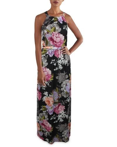 SLNY Belted Maxi Evening Dress - Multicolor