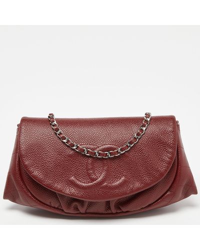 Chanel Quilted Caviar Leather Half Moon Wallet On Chain - Red