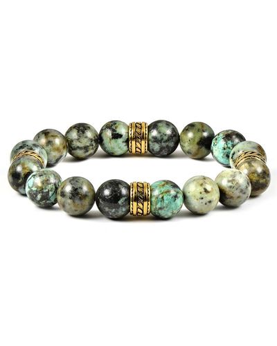 Crucible Jewelry Crucible Los Angeles 12mm African Turquoise Bead Stretch Bracelet With Gold Ip Stainless Steel Accent Beads - Multicolor