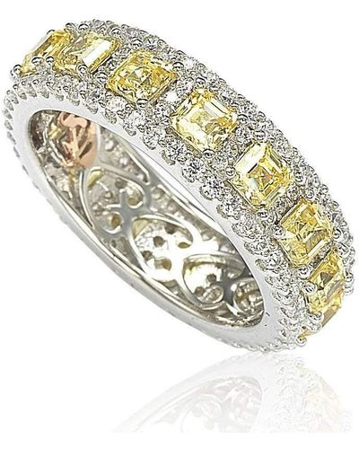 Suzy Levian Sterling Silver Cubic Zirconia And White Modern Eternity Band - Yellow