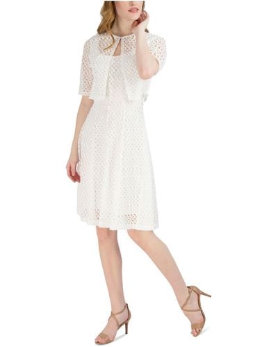 Signature By Robbie Bee Petites Lace Knee Fit & Flare Dress - White