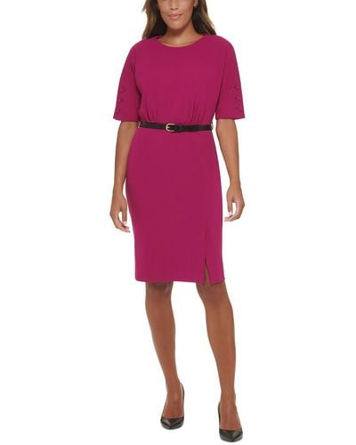 Calvin Klein Petites Short Sleeve Knee-length Wear To Work Dress - Red