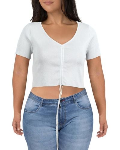 Madden Girl Juniors Crop Drawstring Pullover Sweater - White